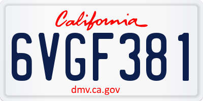 CA license plate 6VGF381