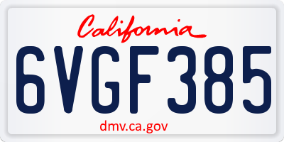 CA license plate 6VGF385