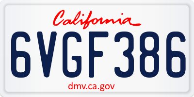 CA license plate 6VGF386