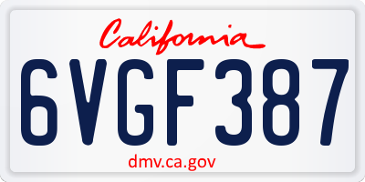 CA license plate 6VGF387