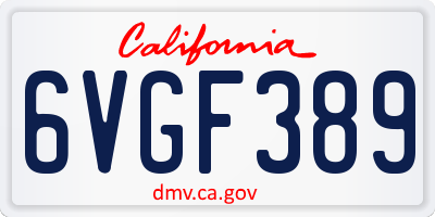 CA license plate 6VGF389
