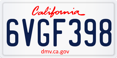 CA license plate 6VGF398