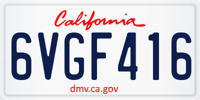 CA license plate 6VGF416