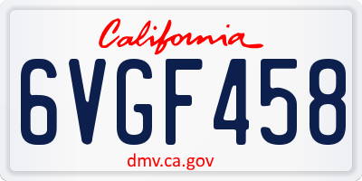 CA license plate 6VGF458