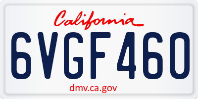 CA license plate 6VGF460
