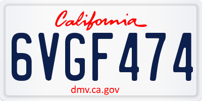 CA license plate 6VGF474