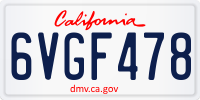 CA license plate 6VGF478
