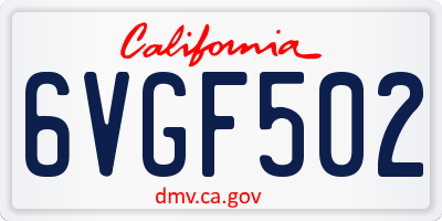 CA license plate 6VGF502