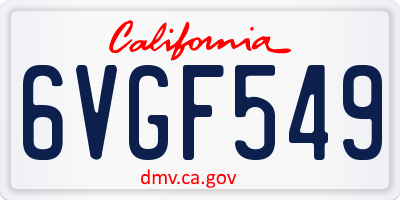 CA license plate 6VGF549