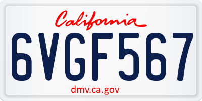 CA license plate 6VGF567