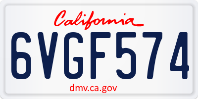 CA license plate 6VGF574