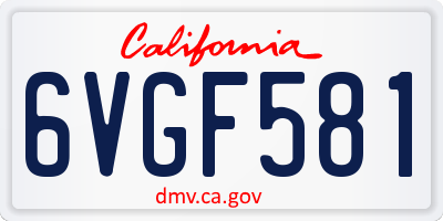 CA license plate 6VGF581