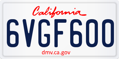 CA license plate 6VGF600