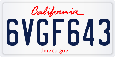 CA license plate 6VGF643