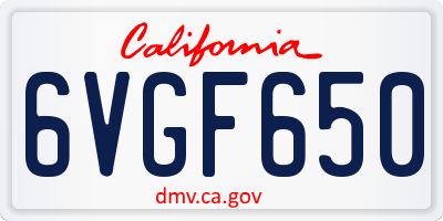 CA license plate 6VGF650