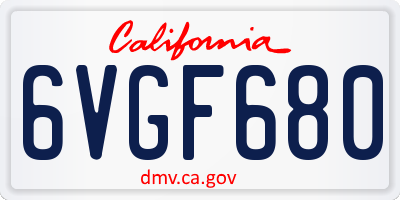 CA license plate 6VGF680