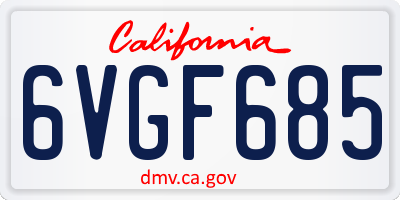 CA license plate 6VGF685