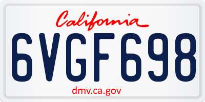 CA license plate 6VGF698