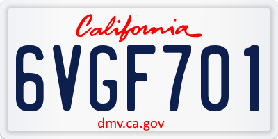 CA license plate 6VGF701