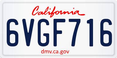 CA license plate 6VGF716
