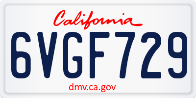 CA license plate 6VGF729