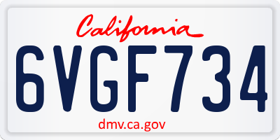 CA license plate 6VGF734