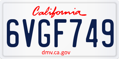 CA license plate 6VGF749