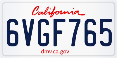 CA license plate 6VGF765