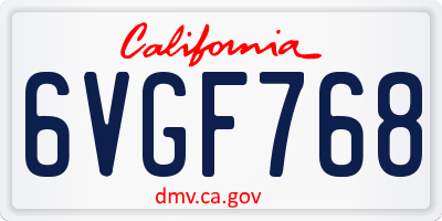 CA license plate 6VGF768