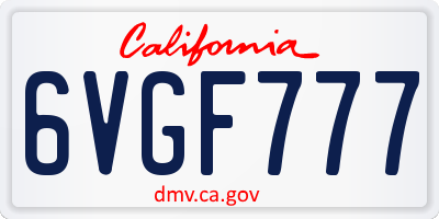 CA license plate 6VGF777