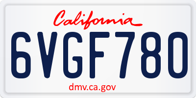 CA license plate 6VGF780