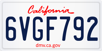 CA license plate 6VGF792