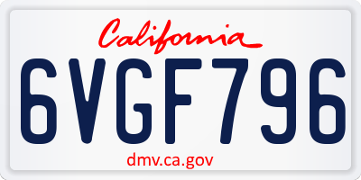 CA license plate 6VGF796