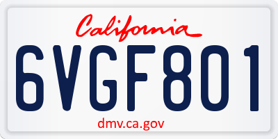 CA license plate 6VGF801