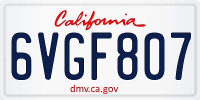 CA license plate 6VGF807