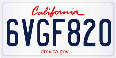 CA license plate 6VGF820