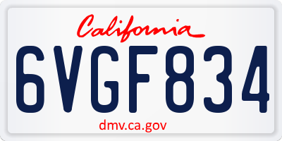 CA license plate 6VGF834
