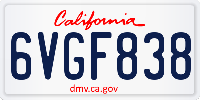 CA license plate 6VGF838