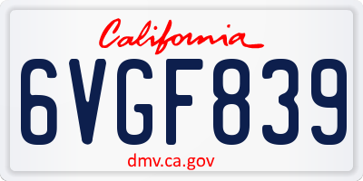 CA license plate 6VGF839