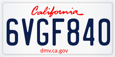 CA license plate 6VGF840