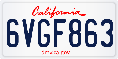 CA license plate 6VGF863