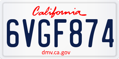 CA license plate 6VGF874