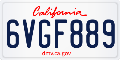 CA license plate 6VGF889