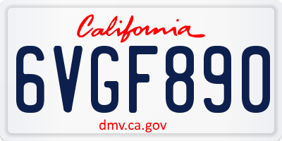 CA license plate 6VGF890