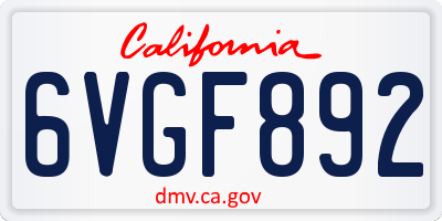 CA license plate 6VGF892