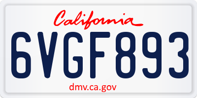 CA license plate 6VGF893