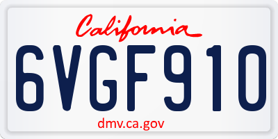 CA license plate 6VGF910