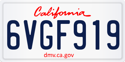 CA license plate 6VGF919