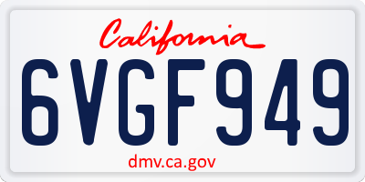 CA license plate 6VGF949