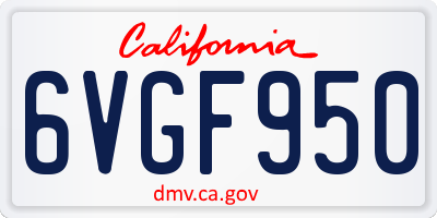 CA license plate 6VGF950